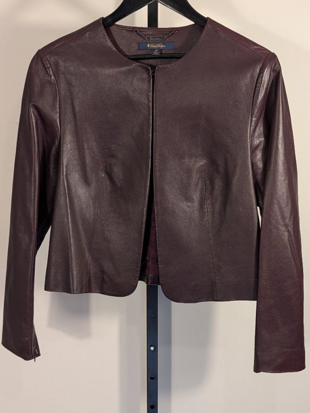 100% Leather Cropped Jacket | Brooks Brothers | Burgundy Oxblood | Sz 10